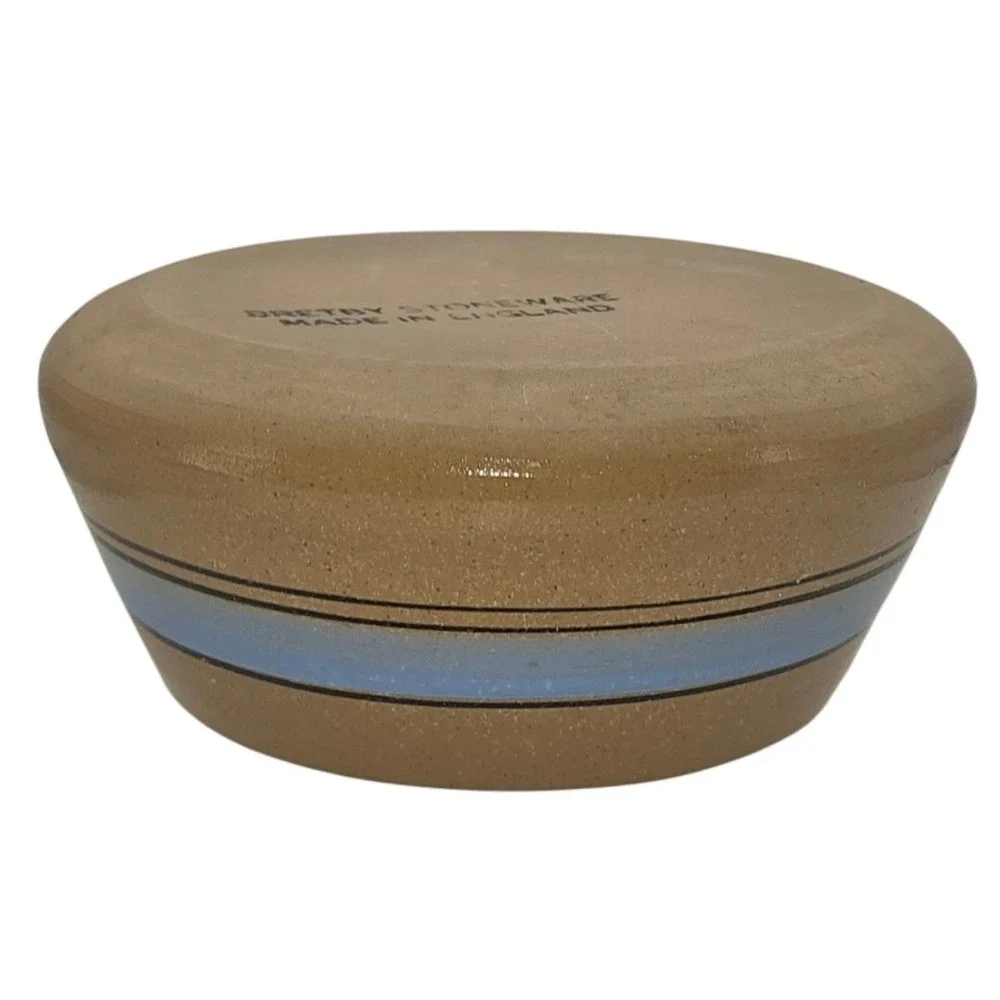 Bretby Stoneware England Blue Banded Tan Ceramic Bowl Studio Pottery 3 Inch‎